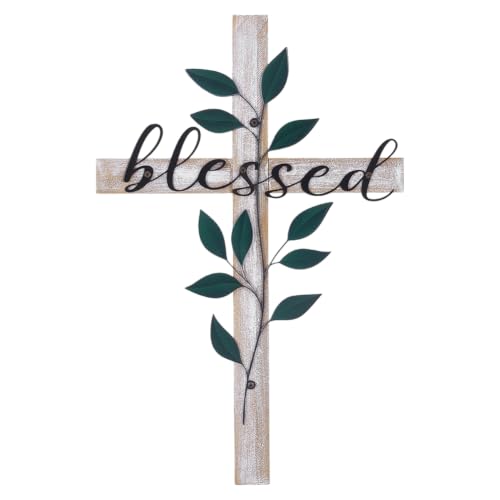 PH PandaHall Decorative Wood Cross with Black Leaf Wall Cross Art 16" H Farmhouse Crosses Christian Rustic Farmhouse Crosses Decor for Home Easter Decor Inspirational Gift for Her