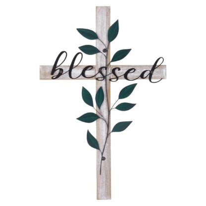 PH PandaHall Decorative Wood Cross with Black Leaf Wall Cross Art 16" H Farmhouse Crosses Christian Rustic Farmhouse Crosses Decor for Home Easter Decor Inspirational Gift for Her