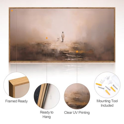Aurlan Jesus Good Shepherd Lost Sheep Framed Canvas Wall Art 40x20 Inch - color: Jesus Leaves The 99 Parable of The Lost Sheep, size: 40"L x 20"W