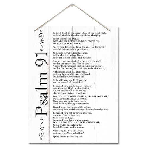 Inspirational Wood Art Signs, Psalms 91 Wall Sign, Hanging Printed Wall Plaque Wood Signs, Bible Verse Print, Christian Scripture for The Home or Office Decor, Christian Wall Decor 10 X 7.8 inch A - color: Color 02