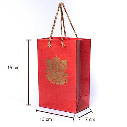 Desi Favors Small Ganesh Paper Bags - Indian Gifts, Party Favor, Goodie, Small Paper Bags for Diwali, Pooja, Housewarming, Wedding Return Gifts - 5.9x5.11x2.75 Inch (Pack of 8) - style: Ganesh Paper Bags - Small