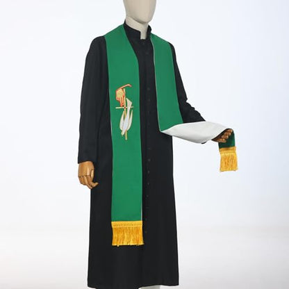 BLESSUME Priest Reversible Stole Embroidered Clergy Stole with Tassels Church Minister Pastor Wedding Shawls - color: White and Green