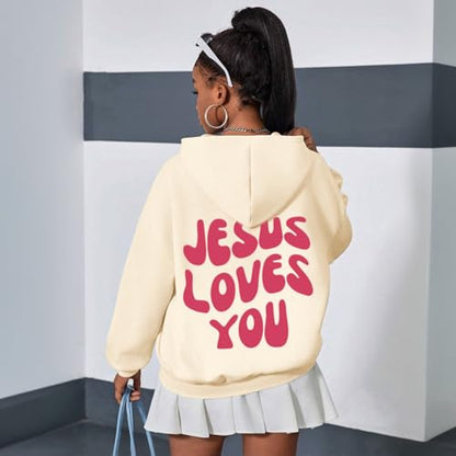 Christian Jesus Loves You Hoodie For Teen Girls Cute Graphic Hoodies Kids Bible Verse Faith Sweatshirt God Pullover - color: Apricot, size: 12-13 Years