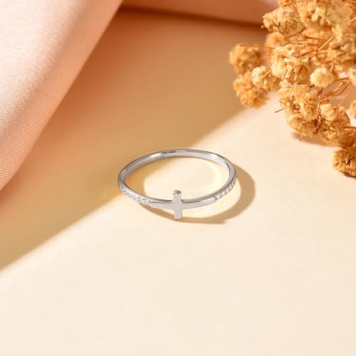 925 Sterling Silver Jesus Pray Cross Ring for Women with Cubic Zirconia - color: Silver