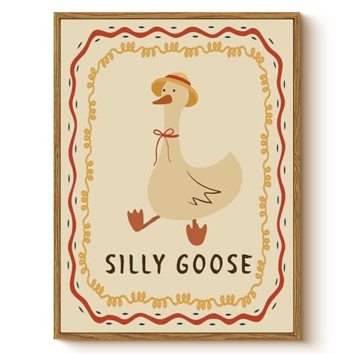 WHASAYART Cute Silly Goose Decor Funny Animal Framed Canvas Wall Art 12x16 - color: Silly Goose