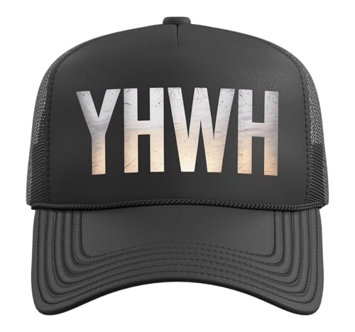 YHWH Christianity Jesus Christian Faith Trucker Hat with Adjustable Mesh Back - color: Black