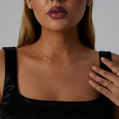 VIROMY Gold Cross Necklace for Women 14K Gold Plated Cute Sidways Cross Pendant Choker Necklaces Simple Trendy Everyday Jewelry for Women - style: Cross Bar-44CM-Gold