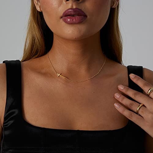 VIROMY Gold Cross Necklace for Women 14K Gold Plated Cute Sidways Cross Pendant Choker Necklaces Simple Trendy Everyday Jewelry for Women - style: Cross Bar-44CM-Gold