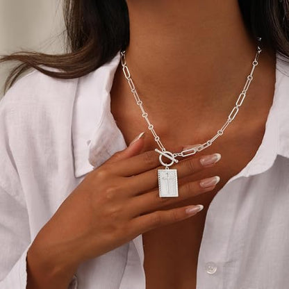 Robaice 14K Gold Plated Toggle Cross Necklace for Women - color: A Silver Cross Necklace