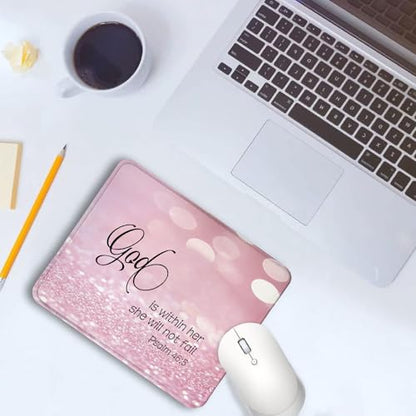 God is Within Her She Will Not Fail Christian Mouse Pad for Desk, Pink Glitter Bible Verse Mousepads for Wireless Mouse Computers Laptop Home Office Supplies Accessories, 9.5x7.9 Inch - color: colour 5