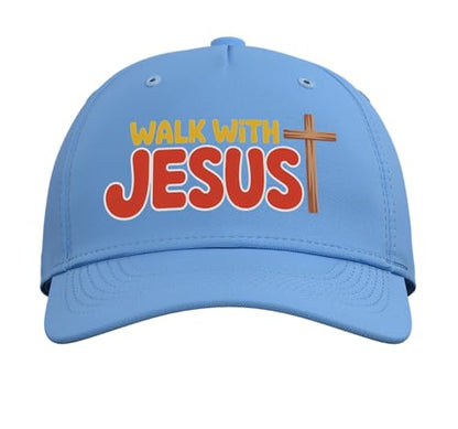 Walk with Jesus Hat Gospel Christian Pray Faith Bible Verse Adjustable Baseball Hat - color: Light Blue