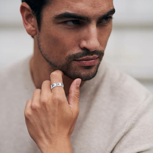 6mm Cross Rings for Men 925 Sterling Silver Lord’s Prayer Spinner Ring Wedding Band Ring for Men Women Size 8/9/10/11/12