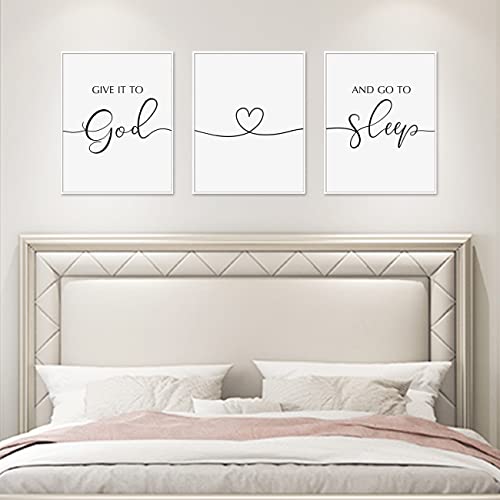 OFlyDesigns Christian Bedroom Wall Decor, Give It to God and Go to Sleep Wall Art, Faith Based Home Accent, 3 Piece Scripture Inspired Set for Prayer Room, Women, Family and Housewarming Gift