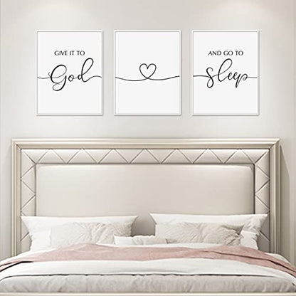 OFlyDesigns Christian Bedroom Wall Decor, Give It to God and Go to Sleep Wall Art, Faith Based Home Accent, 3 Piece Scripture Inspired Set for Prayer Room, Women, Family and Housewarming Gift