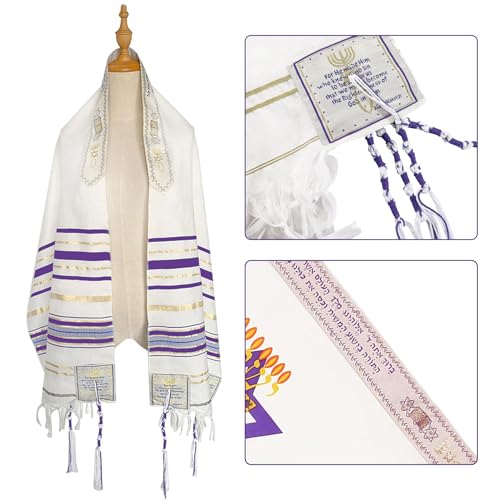 Tallit Prayer Shawl with Bag, Soft Fabric 70"x 20" Tallit Prayer Cloth Israel for Men & Women - color: Purple