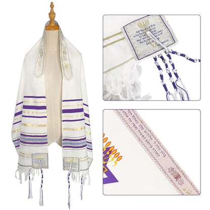 Tallit Prayer Shawl with Bag, Soft Fabric 70"x 20" Tallit Prayer Cloth Israel for Men & Women - color: Purple