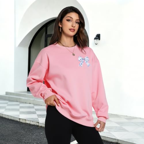 Bow Sweatshirt Christian Jesus Sweatshirts for Women Faith God Long Sleeve Shirts Bible Verse Graphic Pullover Gifts - color: Pink, size: Small