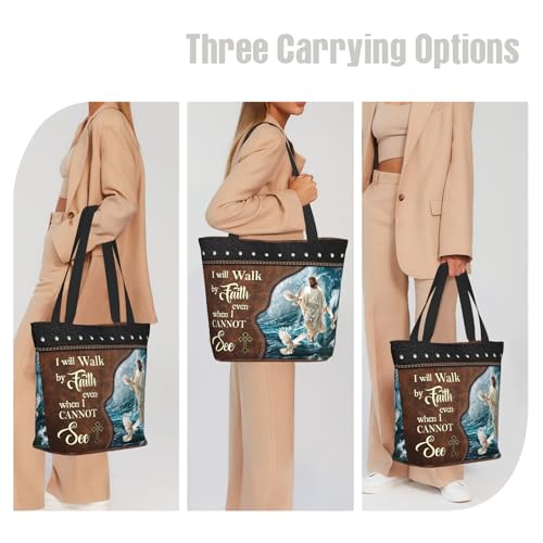 Bible Tote Bags for Women Christian Tote Bag Religious Church Bags for Women Organizer Christian Gift With Zipper - color: Jesus