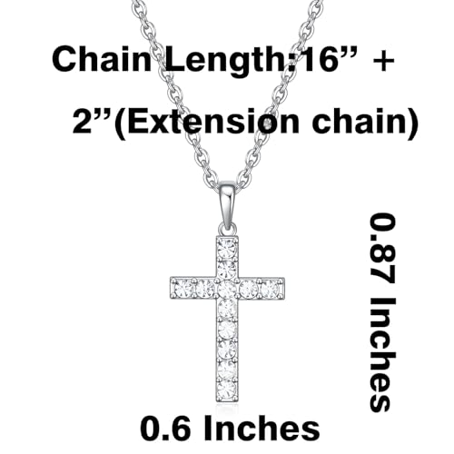 Birthstone Cross Necklace for Women,First Communion Gifts Easter Baptism Cross Jewelry Pendant Gift - color: 04April-Crystal White