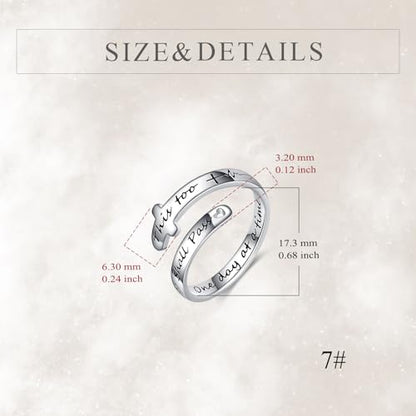 POPLYKE Cross Rings Sterling Silver Faith Adjustable Wrap Rings for Women Inspirational Jewelry Gifts - color: one day at a time