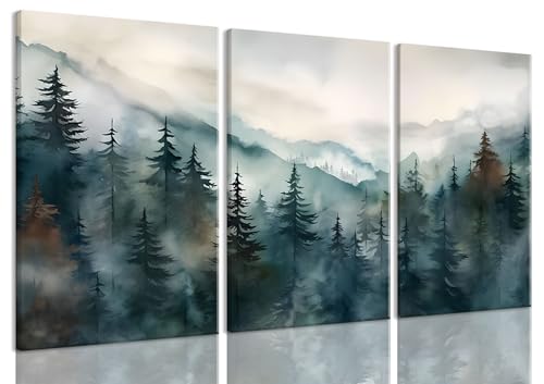 Bwodke Pine Forest Mountain Canvas Wall Art Set of 3, 16x24 inch - color: Pine forest Canvas, size: 16"x24"