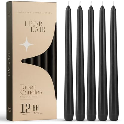 Leor & Lair Black Taper Candles, 12 Pack, 10" Black Candles, Unscented - color: Black
