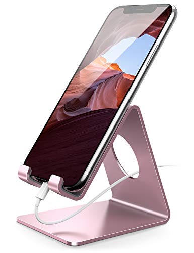 Lamicall Pink Phone Stand, Desk Accessories - Rose Gold Pink Cell Phone Holder, Office Decor, Office Desk Accessories, Suitable for iPhone 16 15 14 13 Pro Max, 4-8'' Phone - color: g-rose gold
