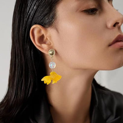 Goldfish Shape Resin Dangle Earrings Handmade Colorful Goldfish Drop Earring Stud for Women - color: Orange