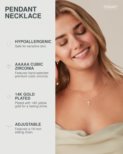 PAVOI 14K Gold Plated Cubic Zirconia Cross Necklace for Women | Cross Faith Pendant Necklaces - color: Yellow Gold