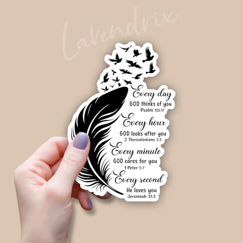 (3Pcs) Every Day God Thinks of You Every Hour Every Minute Every Second He Loves You Christian Sticker Inspirational Bible Verse Vinyl Decal for Tumbler Laptop Water Bottles Book Phone - Size 3x2
