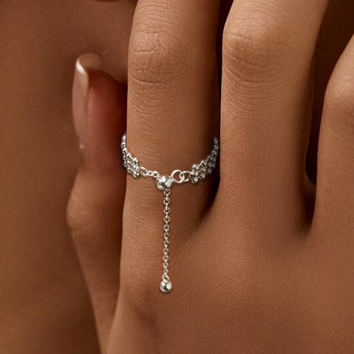 925 Sterling Silver Adjustable Link Chain Rings for Women Daughter - color: Style 2-Silver
