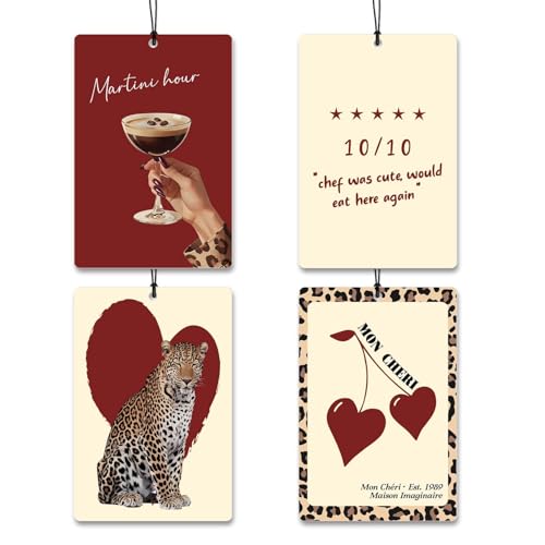 Red Leopard Print Car Air Freshener 4Pcs,Cherry Martini Hanging Freshies,Cheetah Print Rearview Mirror Decor,Trendy Leopard Car Accessories,Cute Aesthetic Car Gifts - color: redleopard