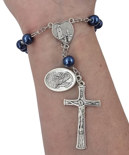 TALISMAN4U St. Michael Guardian Angel Medal Rosary for Car Rearview Mirror - color: Blue Rosary Beads