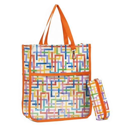 Kids Cute Tote Bags for Boys Girls Ages 4-16,Handbags with Pencil Case, Book Tote Bags with Zipper for School and Playtime (line) - color: Line