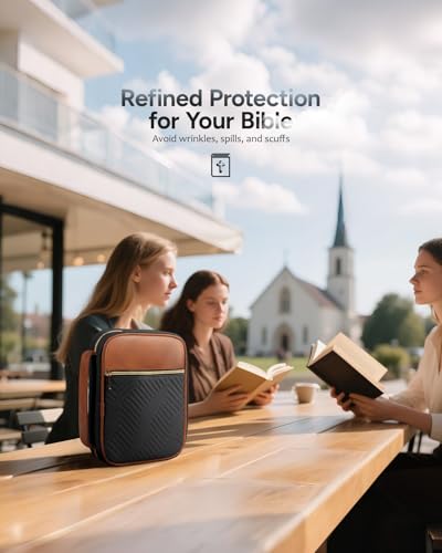 BellaHold Bible Cover Case for Women Quilted Bible Case with Handle Strap - color: Black & Brown, size: XS/S