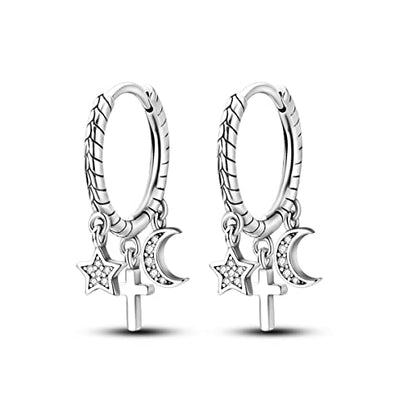 Hapour 925 Sterling Silver Earrings Small Star Moon Cross Snake Bone Cute Drop Dangle Earrings with Cubic Zirconia Unique Jewelry Gift for Women