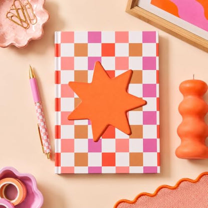 Pearhead Pink & Orange Star Cutout Hardcover Graph Notebook, 6.25x8.25 Grid Journal for Bullet Journaling, Planning & School Notes, 200 Pages - color: Orange Cut-Out Checkered Graph Journal