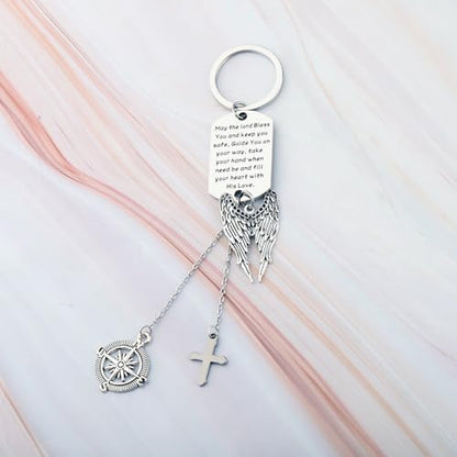 BEKECH May The Lord Bless You And Keep You Safe Guardian Angel Charm Keychain Scripture Bible Verse Christian Blessing Gift