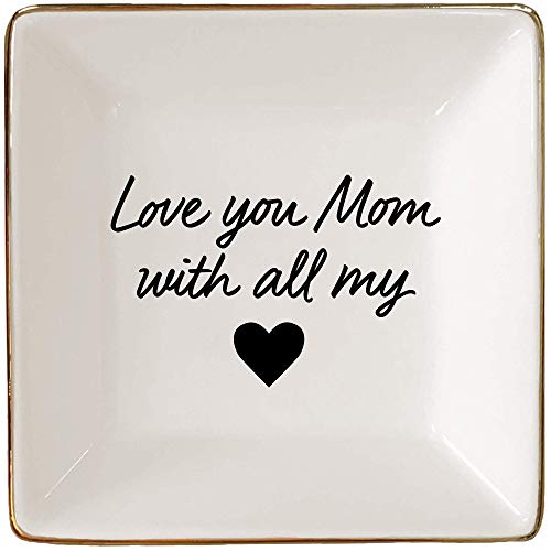 Simply Charmed Love You Mom Jewelry Dish - Mother's Day or Birthday Gift - Elegant Trinket Tray and Ring Holder - Gifts for Mom from Daughter or Son - style: Love You Mom