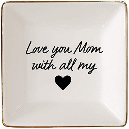 Simply Charmed Love You Mom Jewelry Dish - Mother's Day or Birthday Gift - Elegant Trinket Tray and Ring Holder - Gifts for Mom from Daughter or Son - style: Love You Mom