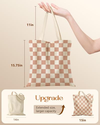 Miss Adola Canvas Tote Bag with Zipper for Women - color: Khaki Plaid