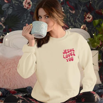 Christian Sweatshirts Women Jesus Loves You Sweatshirt Faith God Shirts Religious Hoodie Oversized Crewneck Pullover - color: Apricot, size: Small