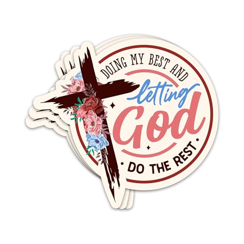 3PCs Doing My Best and Letting God Do The Rest Sticker Christian Cross Bible Verse Sticker Religious Faith Worship Waterproof Vinyl Stickers for Laptop Water Bottle Decals Gifts for Women Men 3"x2.8"