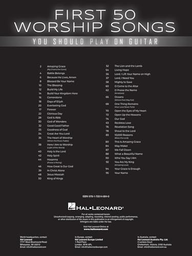 First 50 Worship Songs You Should Play on Guitar | Easy Christian Guitar Songbook with Chords and Lyrics | Beginner Worship Sheet Music for Practice and Church | Praise Songs for Acoustic Guitar
