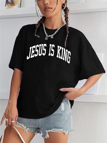 Christian Shirt Women Oversized Jesus Tshirt Jesus Love You Shirts Jesus Faith Tops Bible Verse Inspirational Tee - color: Black, size: Small