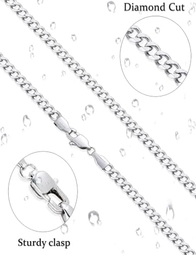 Fiusem 3.5mm Cuban Link Chains for Men Women, Stainless Steel Necklace - size: 28 inches, style: a.4mm width-steel
