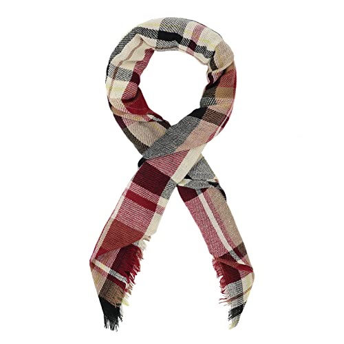 American Trends Scarfs for Women Winter Triangle Scarf Classic Plaid Warm Scarf Soft Scarves Knitted Wrap Shawl - color: Triangle Red & Beige & Black