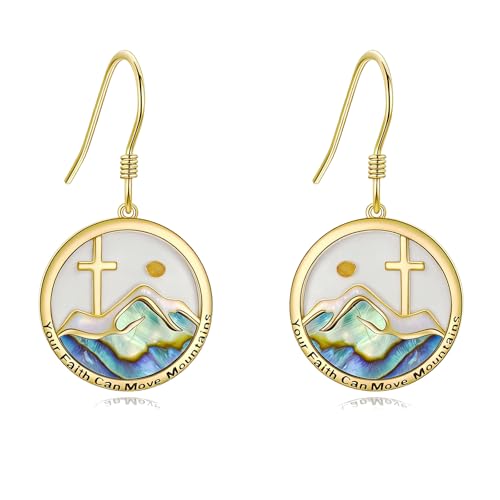 AOBOCO Mustard Seed Earrings for Women Sterling Silver Mountain Cross Earrings Dangle Christian Religion Jewelry Mothers Day Birthday for Mom Wife Friends - style: Yellow Gold Mountain Cross
