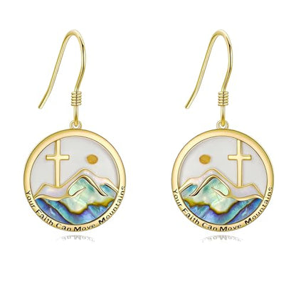 AOBOCO Mustard Seed Earrings for Women Sterling Silver Mountain Cross Earrings Dangle Christian Religion Jewelry Mothers Day Birthday for Mom Wife Friends - style: Yellow Gold Mountain Cross