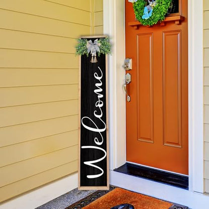 TQianJiang Outdoor Welcome Sign Front Porch Standing, 45"×9" Wood Black - color: Farmhouse Outdoor Welcome (Wood Black)